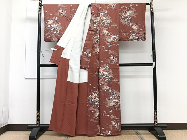 平和屋着物■上質な小紋 地紙花鳥文 金彩 正絹 逸品 CABE9655xi