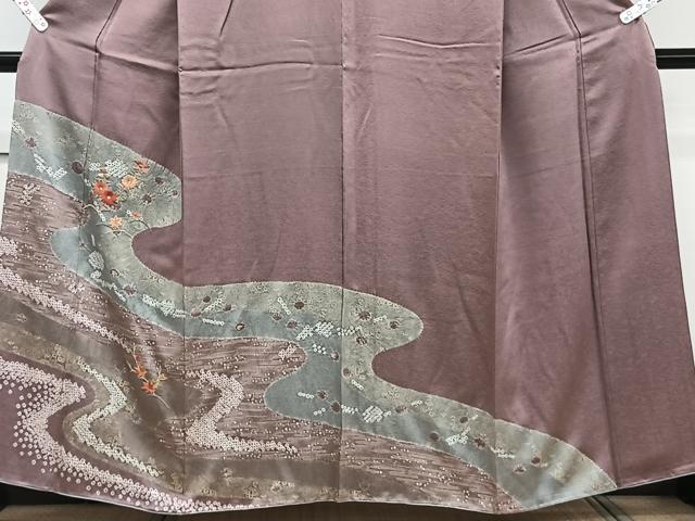 平和屋着物■訪問着 絞り 刺繍 流水草花文 金銀彩 正絹 逸品 CABE9651xi