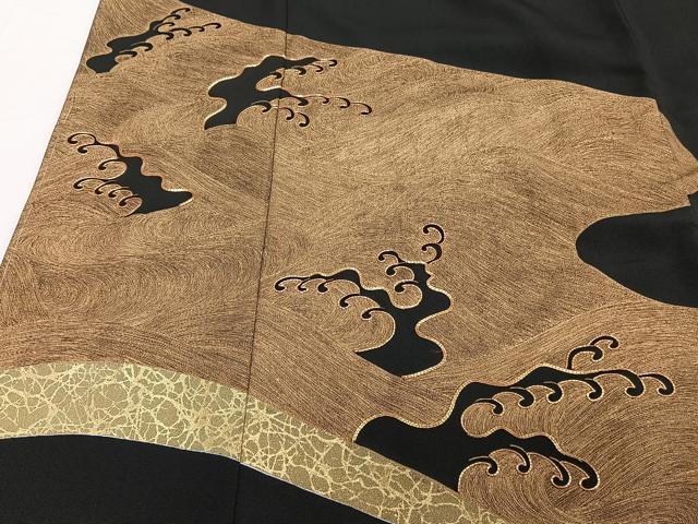 平和屋着物■豪華黒留袖 駒刺繍 立波文 金彩 正絹 逸品 未使用 CABE9633xi