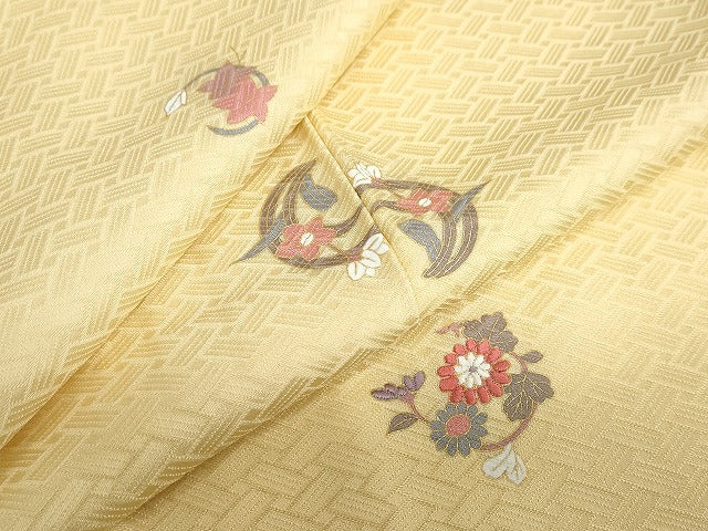平和屋着物●上質な小紋 刺繍 草花文 金彩 正絹 逸品 DABD9011ud