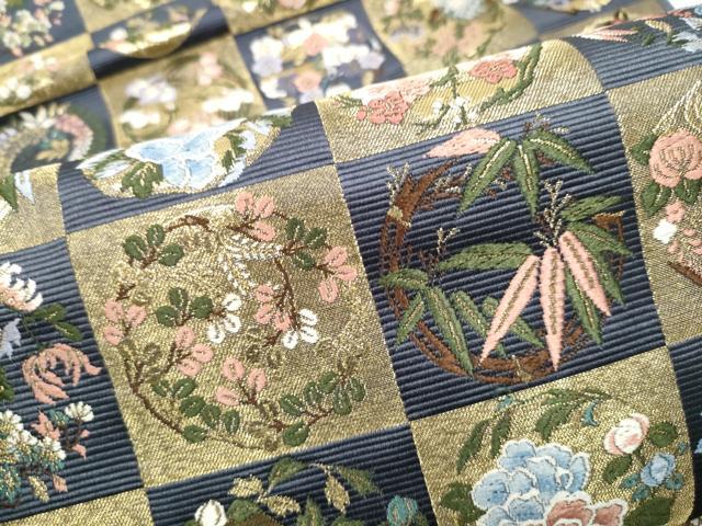 平和屋着物●西陣の老舗 1782年創業 山下織物 六通柄袋帯 唐織 市松取四季花の丸 金糸 正絹 逸品 CABE8721hy