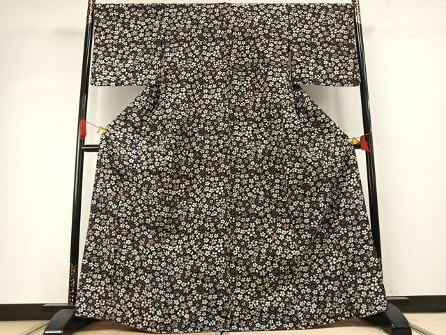 平和屋着物●小紋 花尽くし 黒地 洗える着物 AABH4753fy