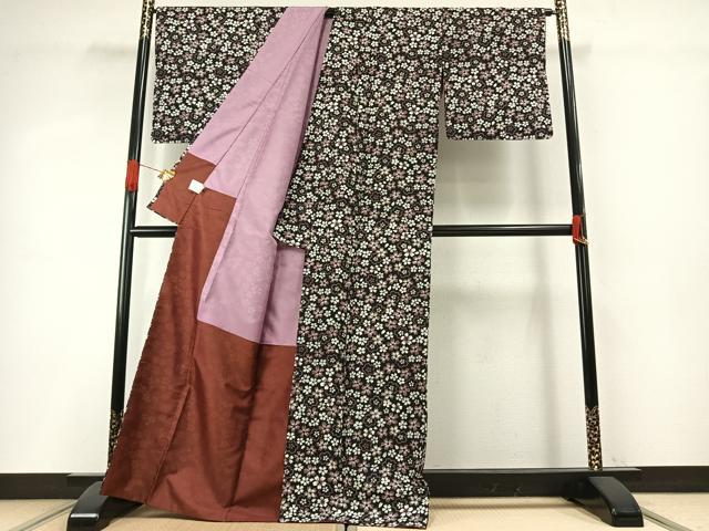 平和屋着物●小紋 花尽くし 黒地 洗える着物 AABH4753fy