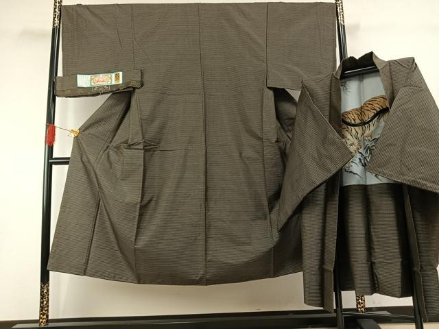平和屋着物●男性 本場大島紬 アンサンブル 格子 上村絹織物謹製 証紙付き 正絹 逸品 AABH4741fy