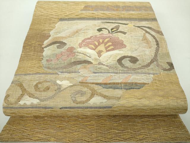 平和屋着物▽袋帯 スリーシーズン 春夏秋 すくい織 更紗花文 金糸 正絹 逸品 DABE5036ps