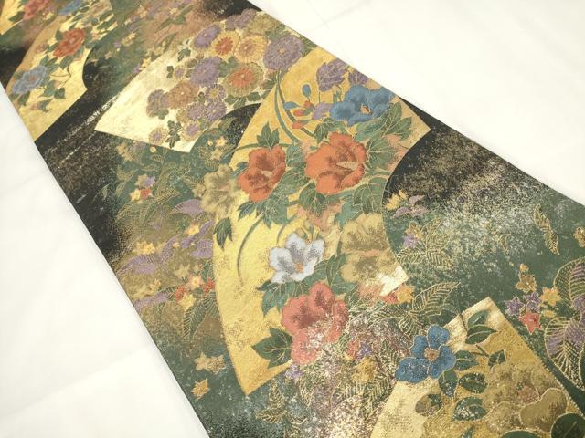 平和屋着物▼六通柄袋帯 地紙花文 金糸 正絹 逸品 AABH1757wj