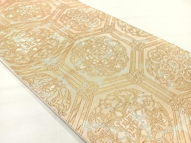 平和屋着物◎六通柄袋帯 亀甲花文 金糸 正絹 逸品 AABH5488uk