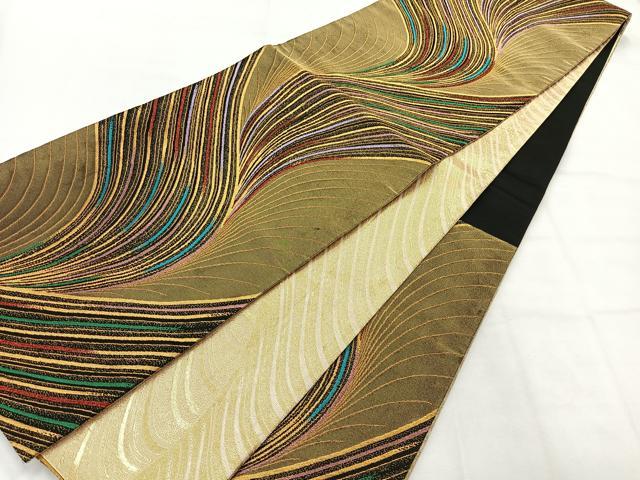 平和屋着物◎六通柄袋帯 カナリヤ 金糸 正絹 逸品 AABH5484uk
