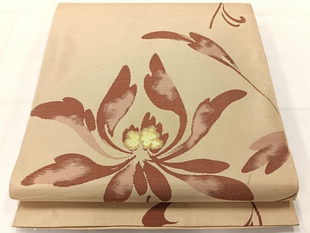 平和屋着物◎全通柄 本袋帯 草花文 金糸 正絹 逸品 AABH5464uk