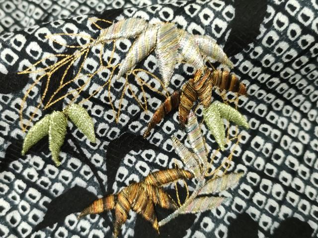 平和屋着物●訪問着 刺繍 鹿の子笹丸文 枝葉シルエット 暈し染め 金彩 金銀糸 正絹 逸品 AABH3742cs