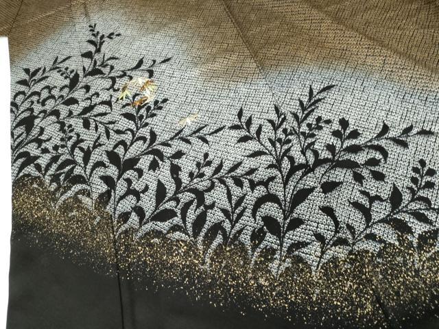 平和屋着物●訪問着 刺繍 鹿の子笹丸文 枝葉シルエット 暈し染め 金彩 金銀糸 正絹 逸品 AABH3742cs