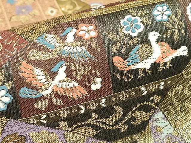 平和屋着物▼六通柄袋帯 正倉院切嵌め花鳥文 金糸 正絹 逸品 DABE4120az