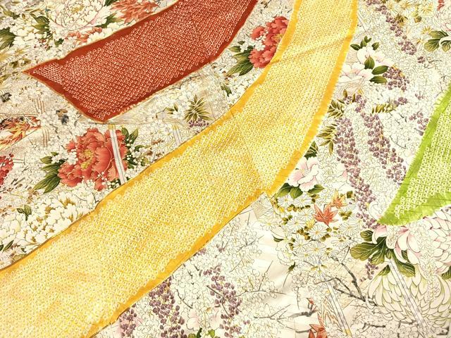 平和屋着物●豪華振袖 駒刺繍 絞り 草花文 金彩 正絹 逸品 AABH4786fy