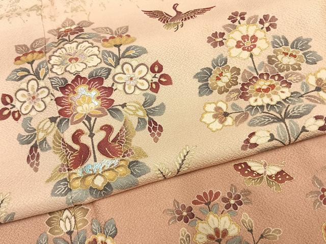 平和屋着物●訪問着 作家物 舞蝶花鳥文 暈し染め 金銀彩 正絹 逸品 AABH4777fy