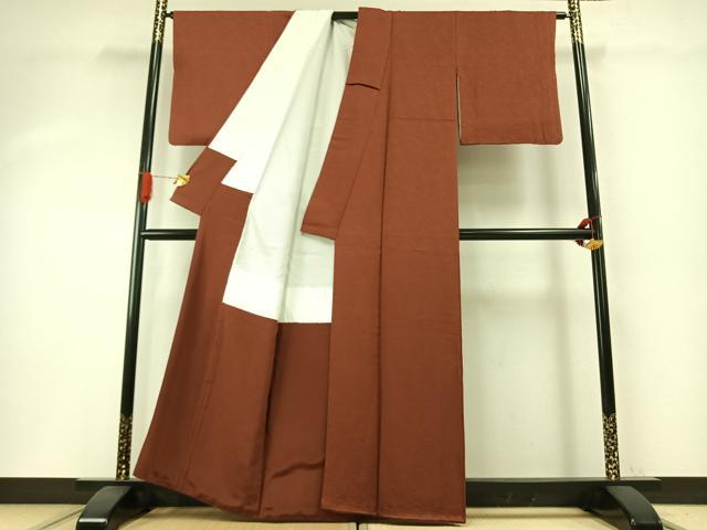 平和屋着物●上質な色無地 敷松葉地紋 弁柄色 正絹 逸品 AABH4784fy