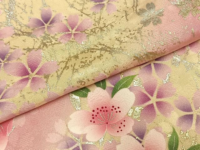 平和屋着物●豪華振袖 舞花文 暈し染め 金銀彩 正絹 逸品 AABH4793fy
