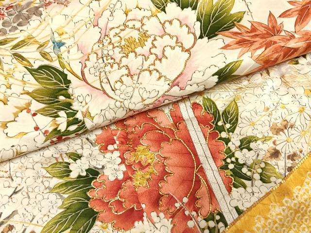 平和屋着物●豪華振袖 駒刺繍 絞り 草花文 金彩 正絹 逸品 AABH4786fy
