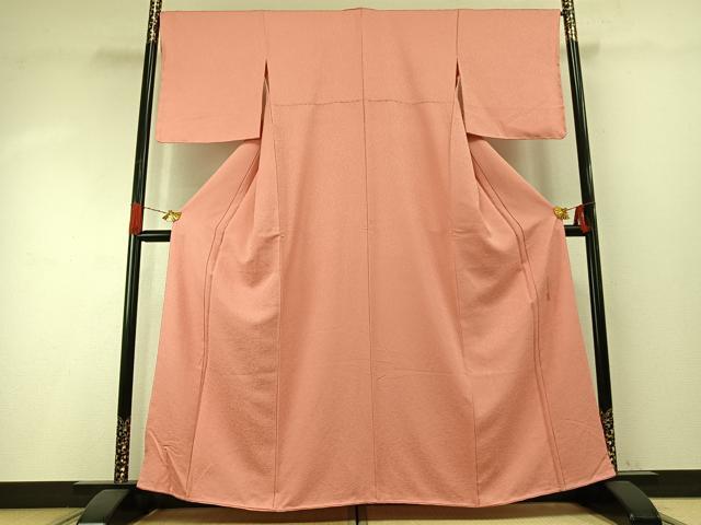 平和屋着物●本草木染作家 瑞寶 色無地 紋意匠 珊瑚色 正絹 逸品 未使用 AABH4805fy