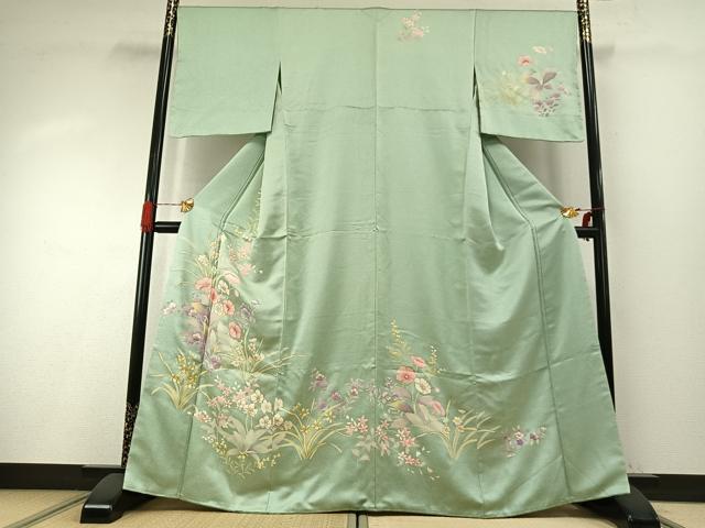 平和屋着物●訪問着 友禅 草花文 金彩 正絹 逸品 未使用 AABH4810fy