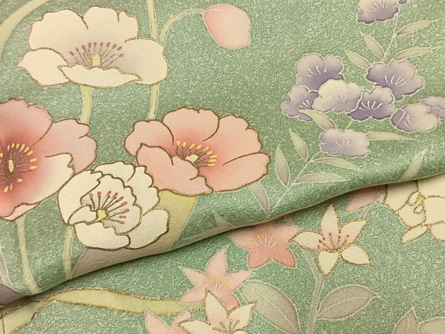 平和屋着物●訪問着 友禅 草花文 金彩 正絹 逸品 未使用 AABH4810fy