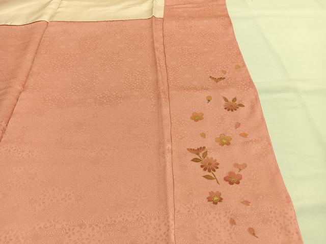 平和屋着物●本草木染作家 瑞寶 色無地 紋意匠 珊瑚色 正絹 逸品 未使用 AABH4805fy
