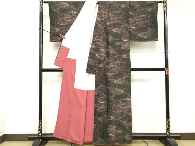 平和屋着物■上質な小紋 雲重ね文 黒地 正絹 逸品 DABE2790cd