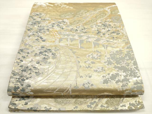 平和屋着物◎六通柄袋帯 唐織 風景文 金銀糸 正絹 逸品 DABE2282xg