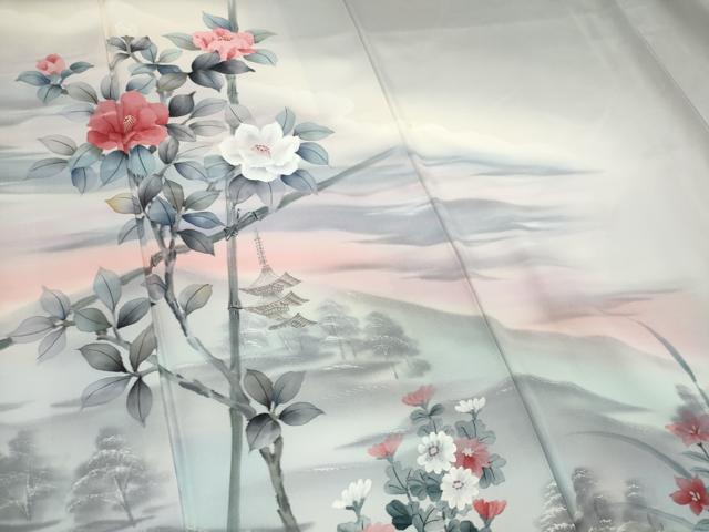 平和屋着物■訪問着 手描き 風景枝花文 暈し染め 正絹 逸品 CABE4243ou