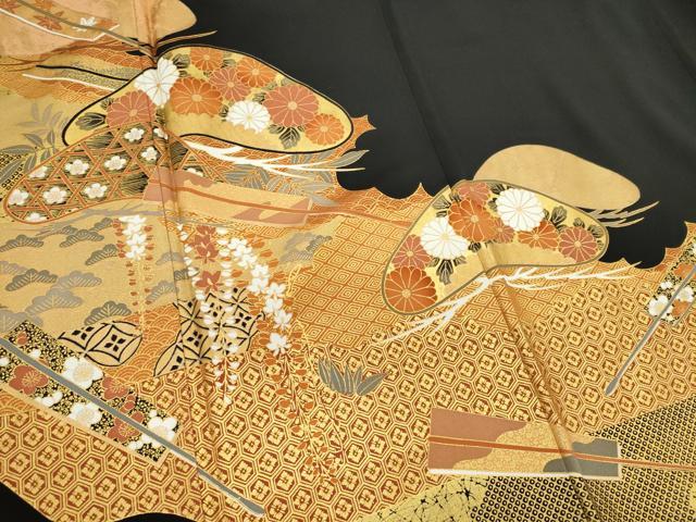 平和屋着物■豪華黒留袖 吉祥松文 金彩 正絹 逸品 CABE4242ou
