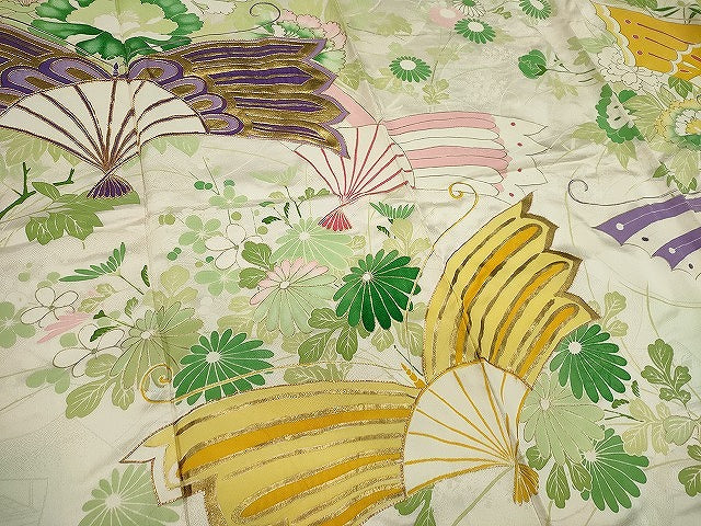 平和屋着物■豪華振袖 駒刺繍 扇面花文 金彩 正絹 逸品 CABE4223ou