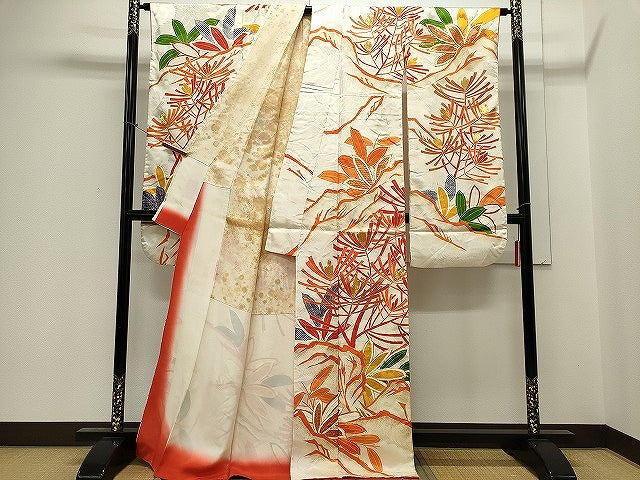 平和屋着物■豪華振袖 駒刺繍 枝松葉 金彩 正絹 逸品 CABE4222ou