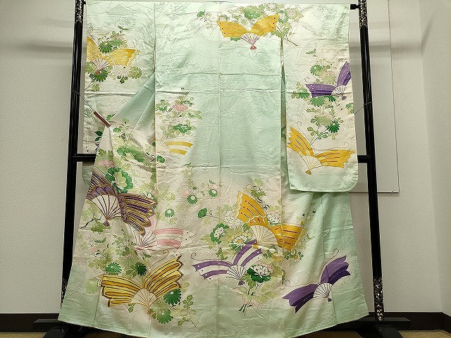 平和屋着物■豪華振袖 駒刺繍 扇面花文 金彩 正絹 逸品 CABE4223ou