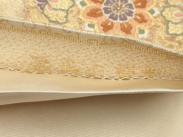 平和屋着物▼六通柄袋帯 花鳥丸菱文 金糸 正絹 逸品 AABH1858wj