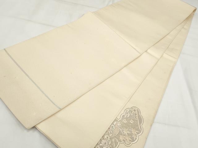 平和屋着物▼総刺繍 袋帯 雲取り御所車花文 銀糸 正絹 逸品 AABH1838wj