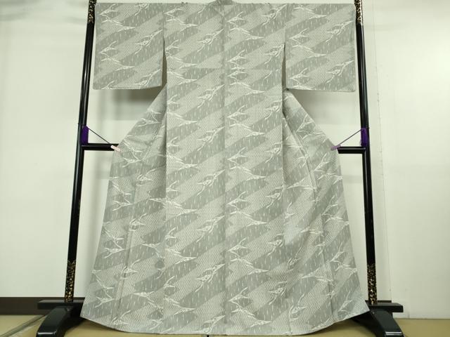 平和屋着物●極上 紺仁越後型松煙 十一代 松井均 紬 飛鶴文 反端付き 逸品 未使用 DZAB1989kh6