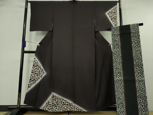 平和屋本店●極上 訪問着・袋帯(柿渋染)セット 豹柄 暈し染め 逸品 DZAA7947kh6