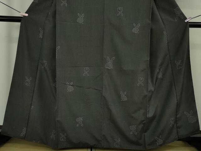 平和屋着物●極上 結城紬 100亀甲 飛び亀甲柄 はたおり娘 手緒里 兎 藍墨茶色地 やまと誂製 逸品 AABJ5793ck