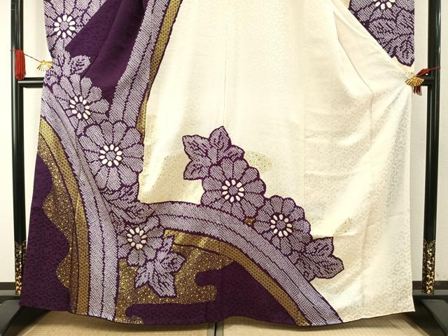 平和屋着物●豪華振袖 絞り 舞花文 金彩 正絹 逸品 AABH4723fy