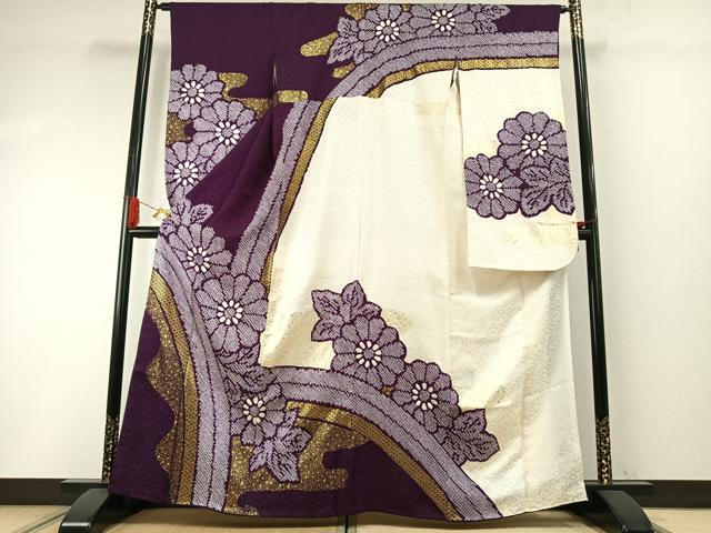 平和屋着物●豪華振袖 絞り 舞花文 金彩 正絹 逸品 AABH4723fy