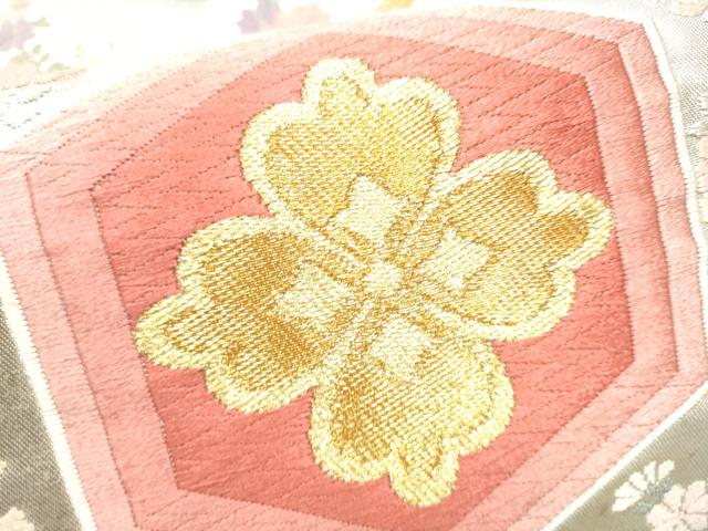 平和屋着物●唐織・西陣の老舗・名門・藤原織物 六通柄袋帯 唐織 亀甲花蝶文 金糸 正絹 逸品 CABF5228hy