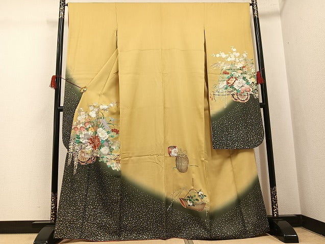 平和屋着物●豪華振袖 花車文 暈し染め 金銀彩 銀通し地 正絹 逸品 AABH6848ph