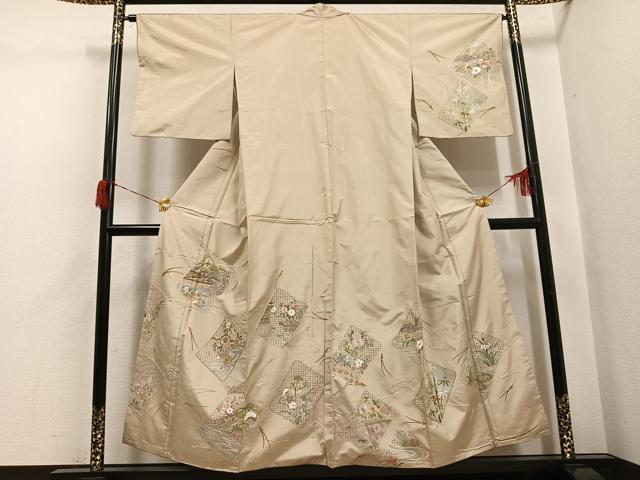 平和屋着物●本場大島紬 訪問着 総刺繍 中国三大刺繍 スワトウ刺繍 汕頭刺繍 松竹梅色紙風景文 正絹 逸品 AABH6922ph