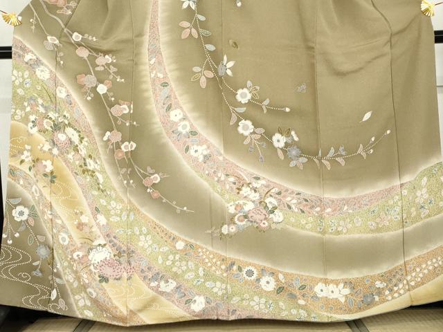 平和屋着物●訪問着 辻が花 吉祥草花文 暈し染め 金彩 正絹 逸品 AABH3799cs