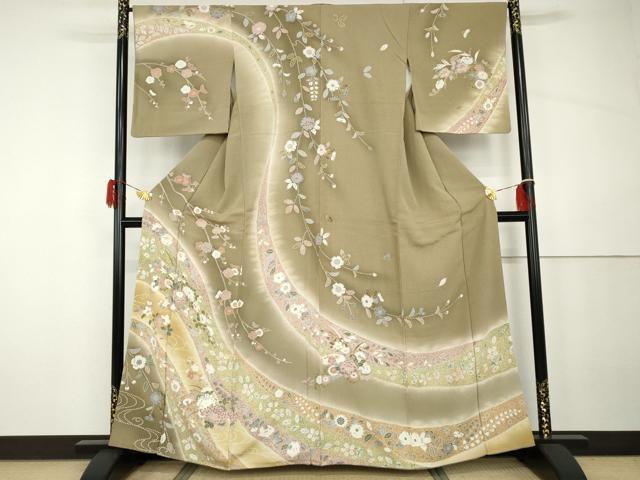 平和屋着物●訪問着 辻が花 吉祥草花文 暈し染め 金彩 正絹 逸品 AABH3799cs