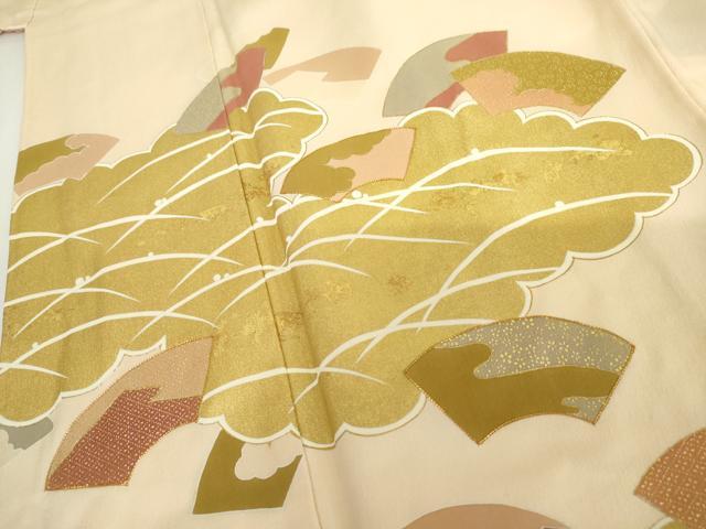 平和屋着物●訪問着 駒刺繍 雲取り地紙露芝花文 金彩 正絹 逸品 AABH7148cs