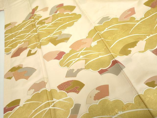 平和屋着物●訪問着 駒刺繍 雲取り地紙露芝花文 金彩 正絹 逸品 AABH7148cs