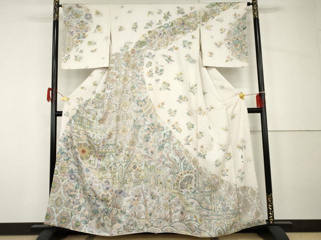 平和屋着物●訪問着 作家物 刺繍 正倉院更紗花鳥文 金彩 正絹 逸品 AABH7135cs