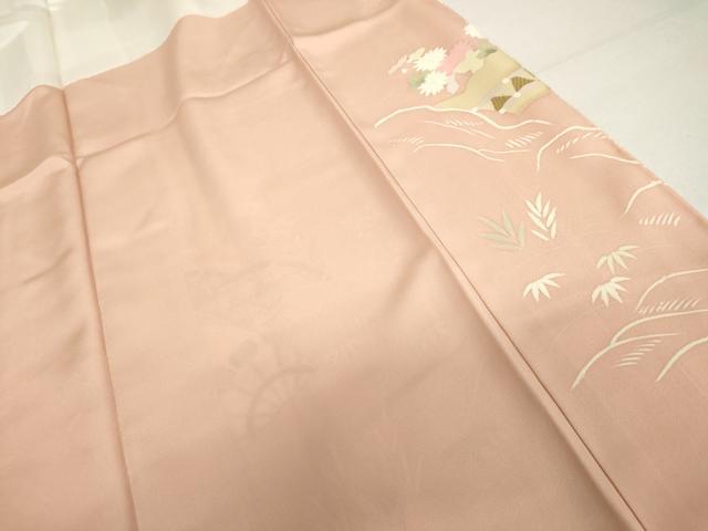 平和屋着物●訪問着 友禅 駒刺繍 地紙風景花松船文 金彩 正絹 逸品 AABH7179cs
