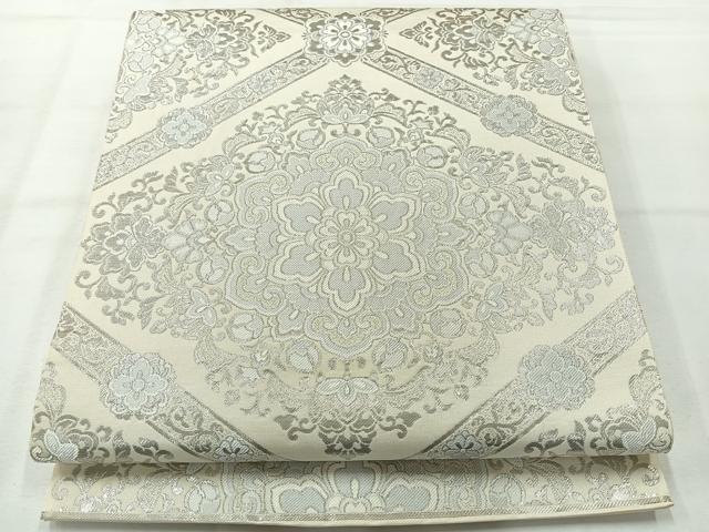 平和屋着物◎六通柄 本袋帯 唐織 花菱文 銀糸 正絹 逸品 AABH5526uk