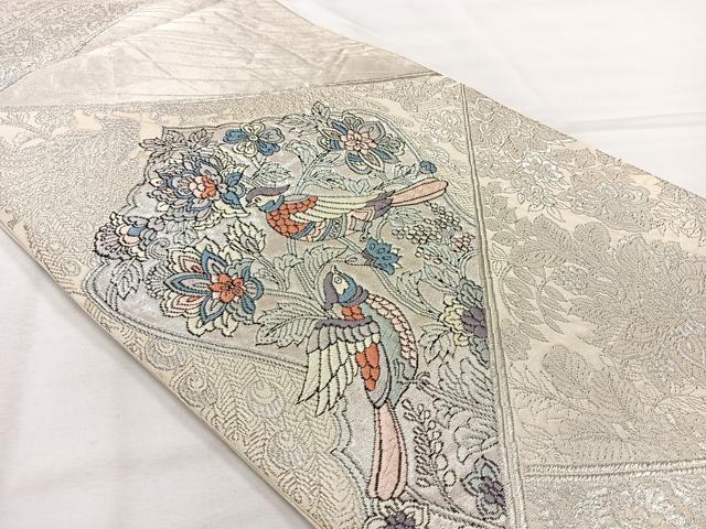 平和屋着物◎六通柄袋帯 唐織 花鳥文 銀糸 正絹 逸品 AABH5540uk